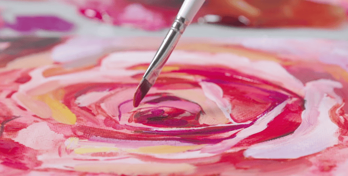 Pink and red rose painitng with white brush